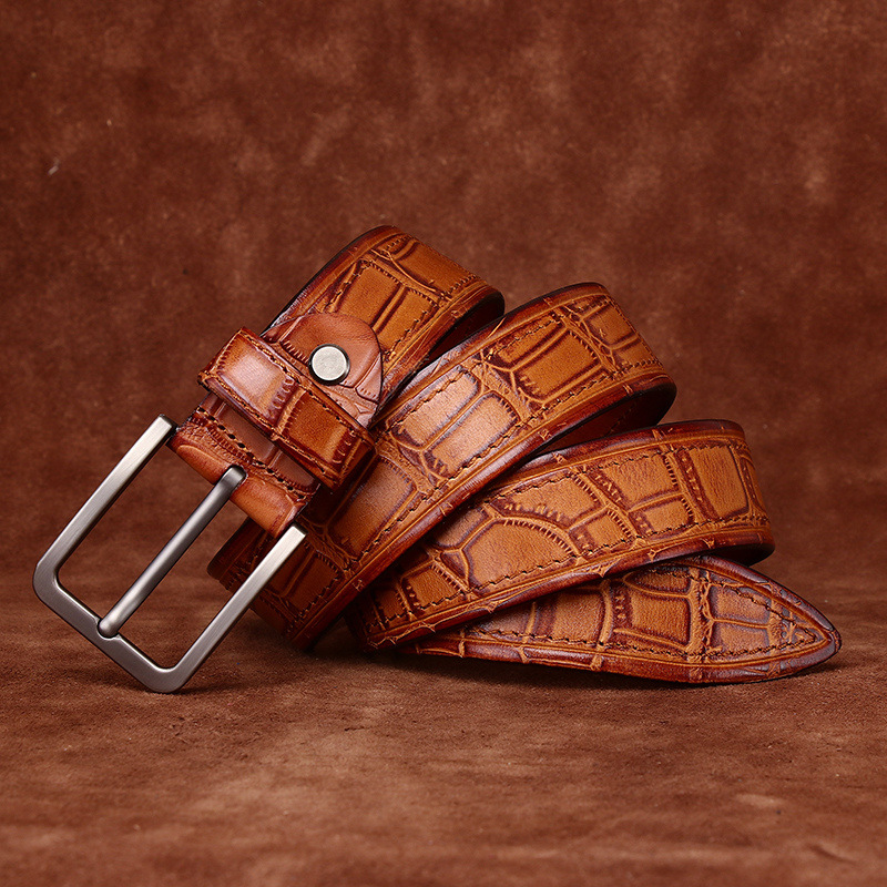 Premium Crocodile-Texture Leather Belt — Italian Cowhide, Solid Brass Buckle