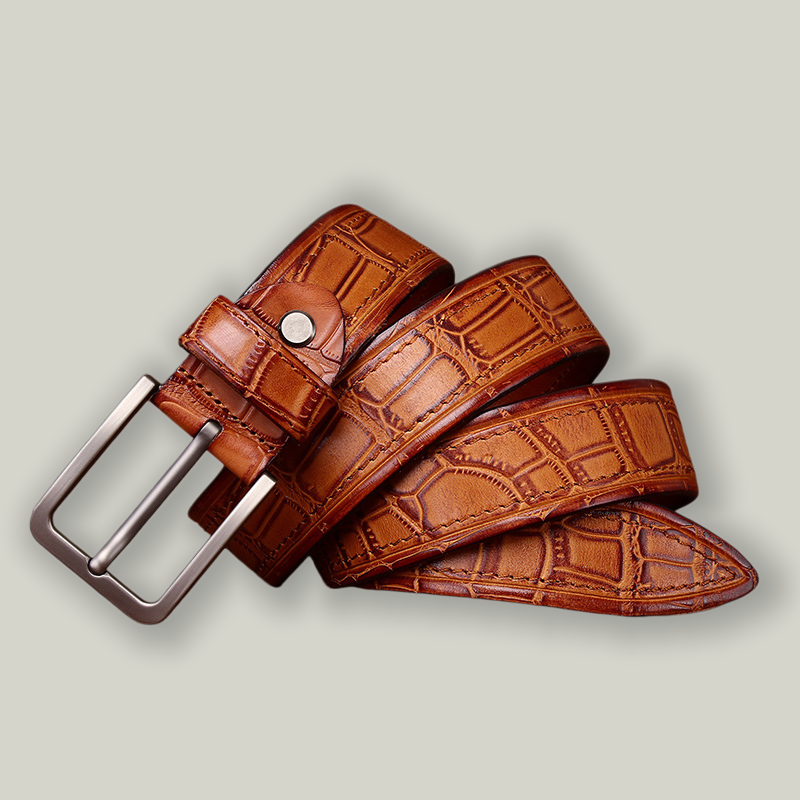 Premium Crocodile-Texture Leather Belt — Italian Cowhide, Solid Brass Buckle