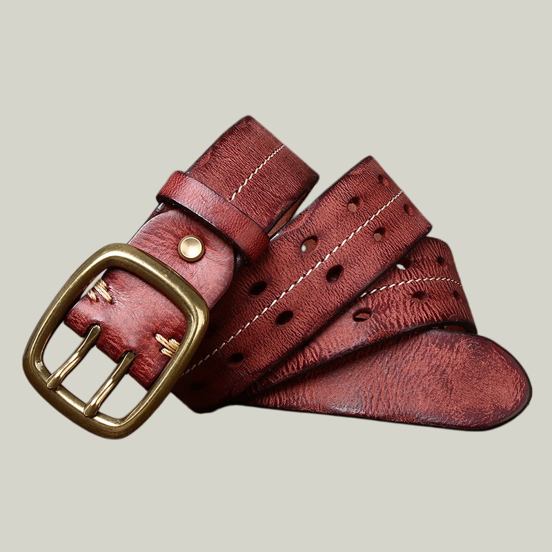 Distressed Leather Belt — Double Prong Buckle, 1.5" Wide