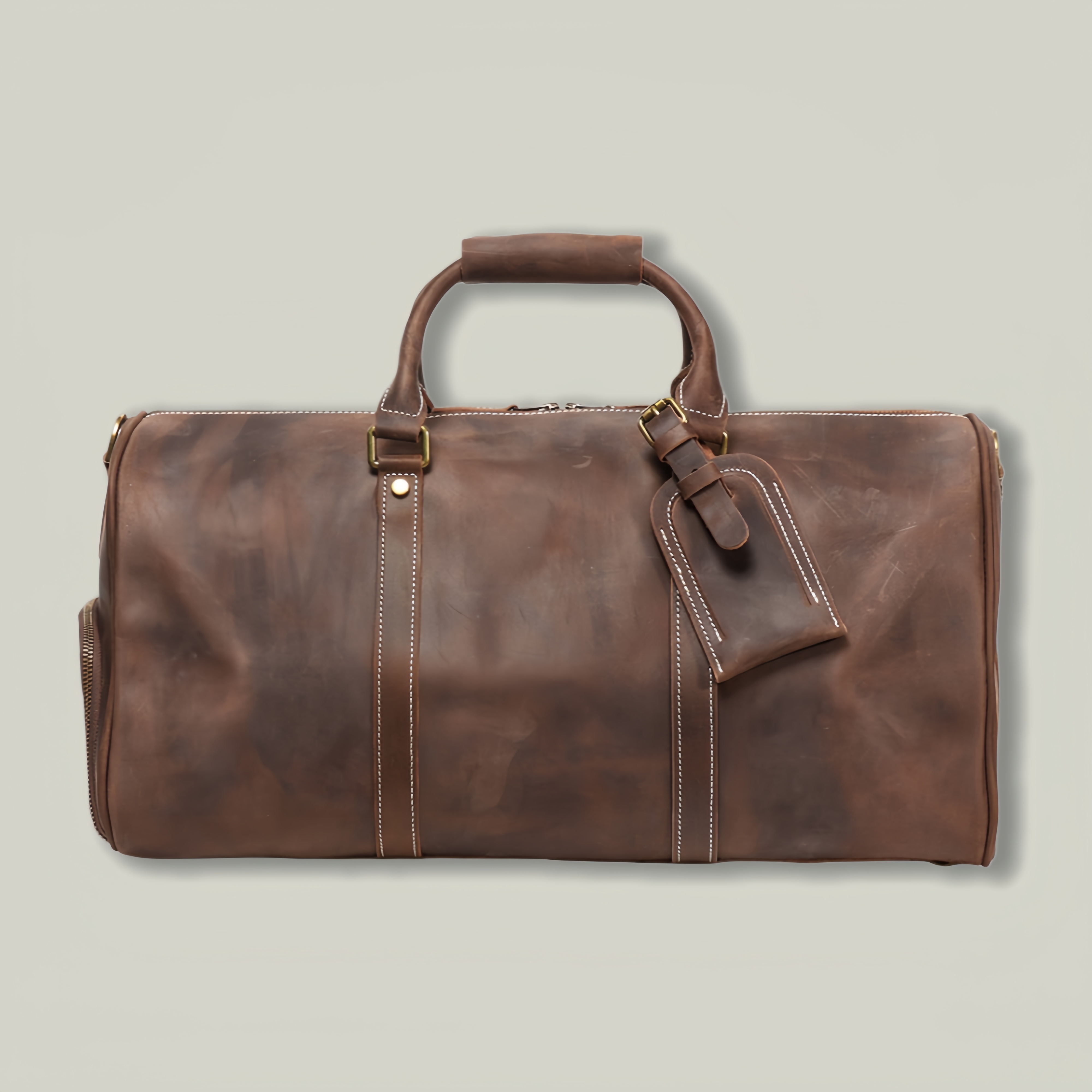 Full Grain Crazy Horse Leather Weekender Bag for Men – Handmade Travel Duffel Carry-On