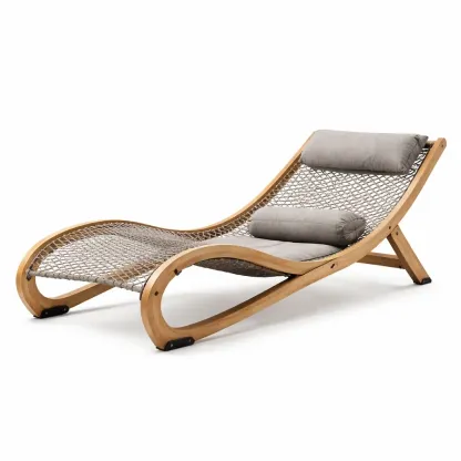 Chaise longue exterieure bois et filet suspendu-VibePosh