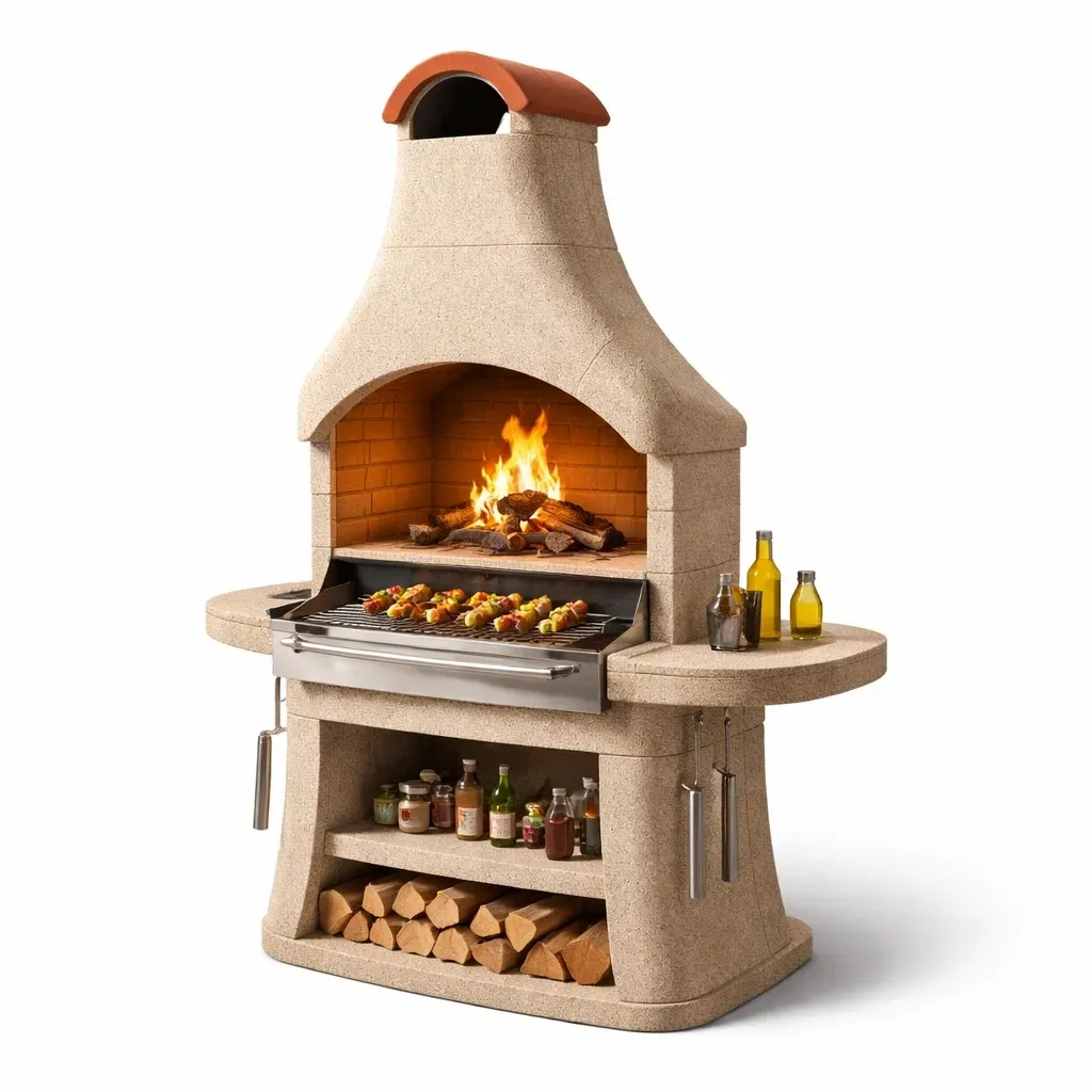 Barbecue traditionnel en pierre avec cheminee-VibePosh