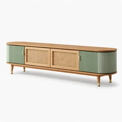 Meuble TV long avec portes cannage-VibePosh