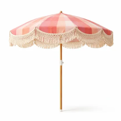 Parasol de plage a franges style retro rose-VibePosh