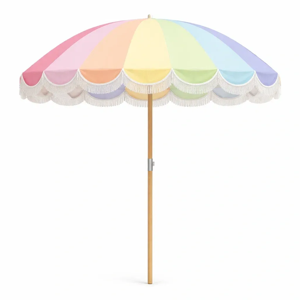 Parasol de plage arc en ciel pastel multicolore-VibePosh