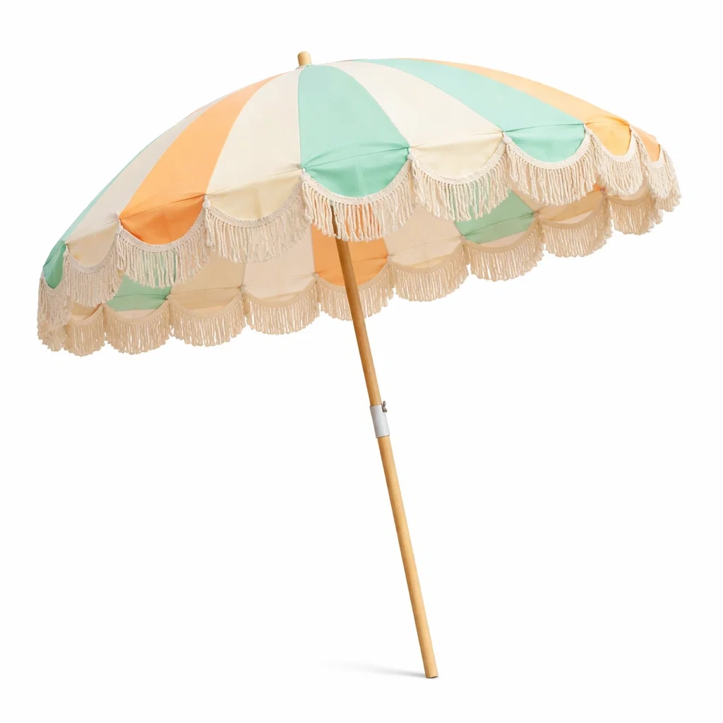 Parasol de plage a franges vert-VibePosh