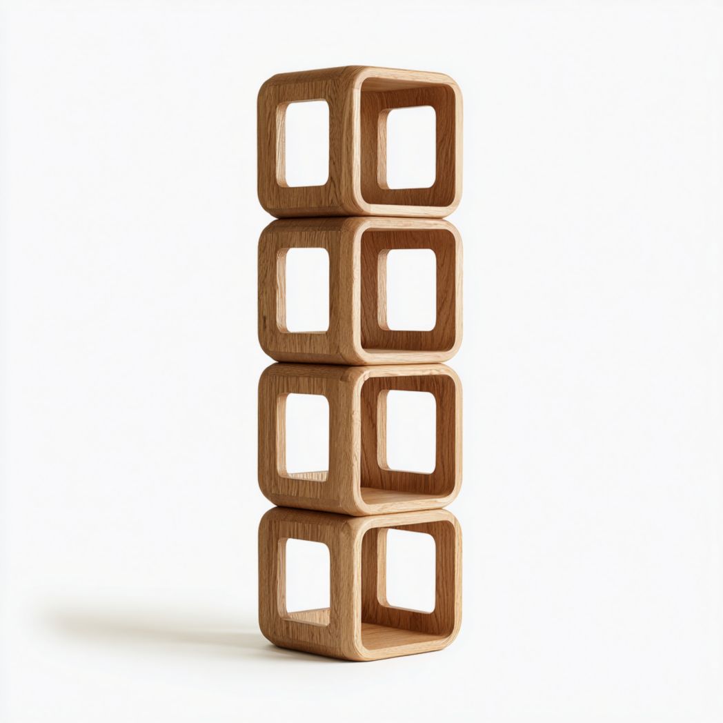 Étagère modulable en cubes de chêne massif empilables