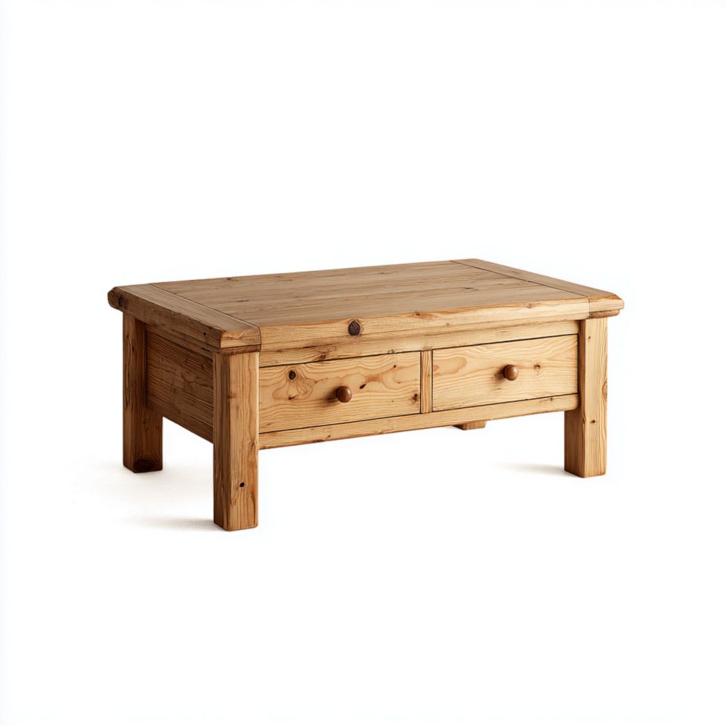 Table basse rectangulaire en pin massif avec tiroirs de rangement