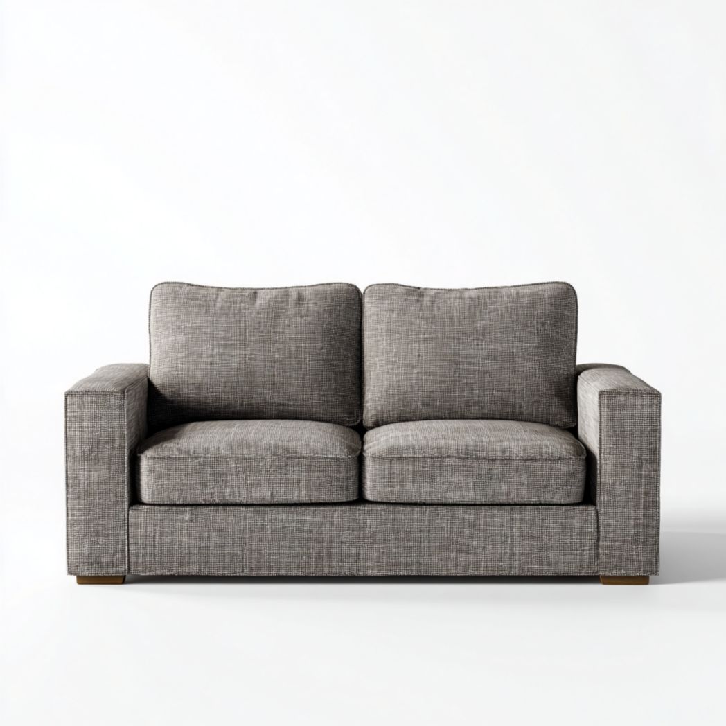 Canapé 2 places en tissu gris foncé avec accoudoirs larges