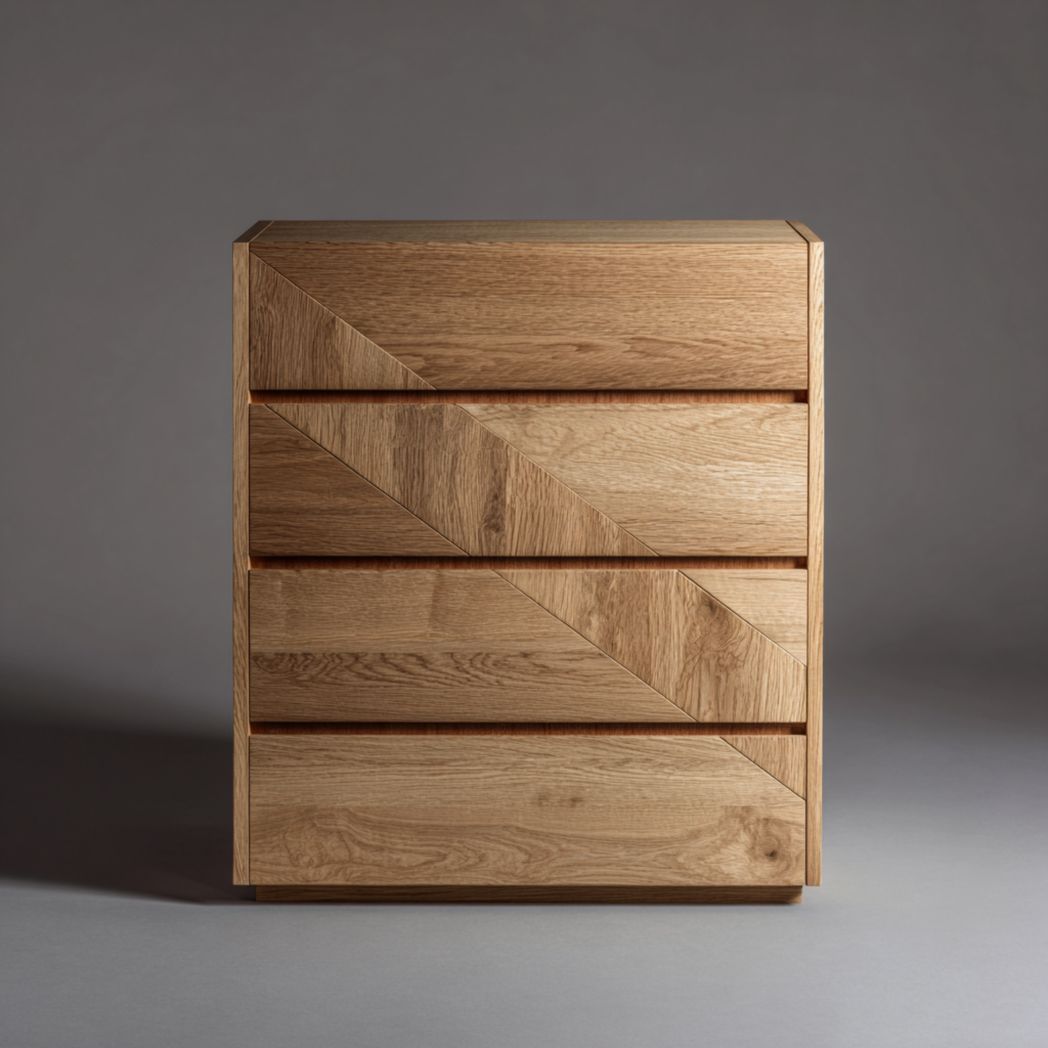 Commode en chêne massif à quatre tiroirs avec design géométrique-Furniture Peace