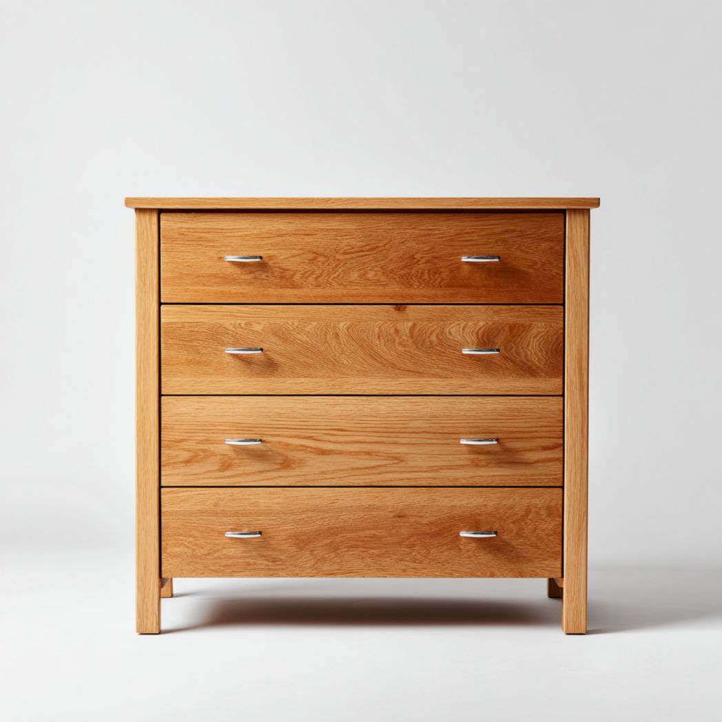 Commode en chêne massif à quatre tiroirs avec design géométrique-Furniture Peace