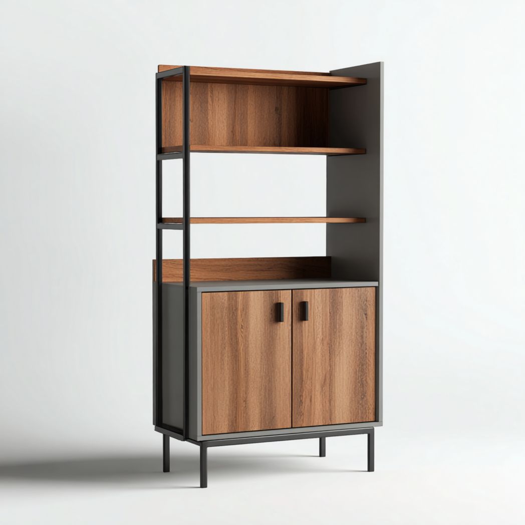 Buffet étagère en métal noir et panneaux de chêne avec rangement bas-Furniture Peace