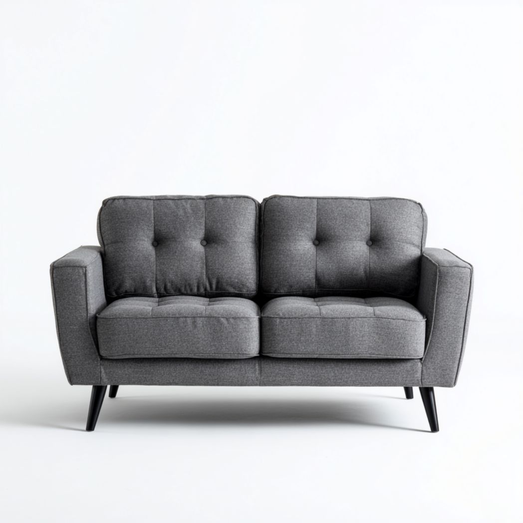 Canapé 2 places en tissu gris foncé avec dossier capitonné et pieds noirs-Furniture Peace