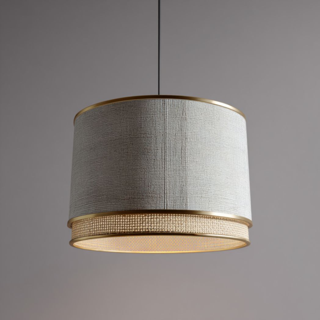 Suspension cylindrique en tissu gris et métal doré-Furniture Peace