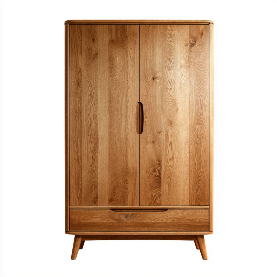Armoire deux portes en bois de chêne massif avec tiroir inférieur et pieds hauts-Furniture Peace