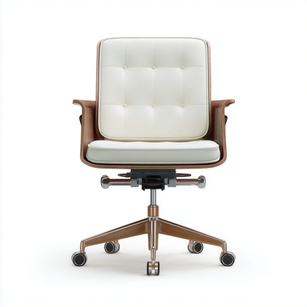 Chaise de bureau ergonomique en bois de noyer et simili cuir blanc-Furniture Peace