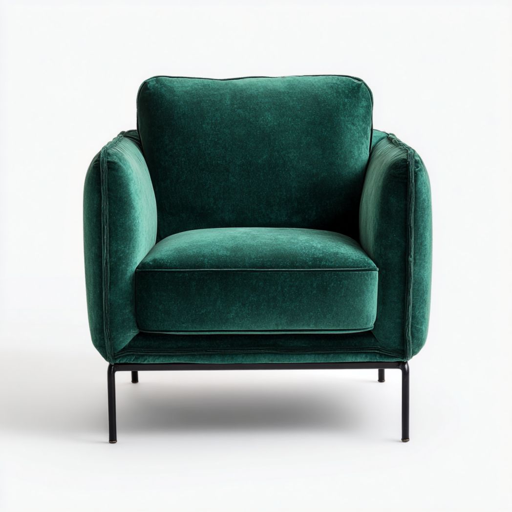 Fauteuil en velours vert émeraude avec pieds en métal noir-Furniture Peace