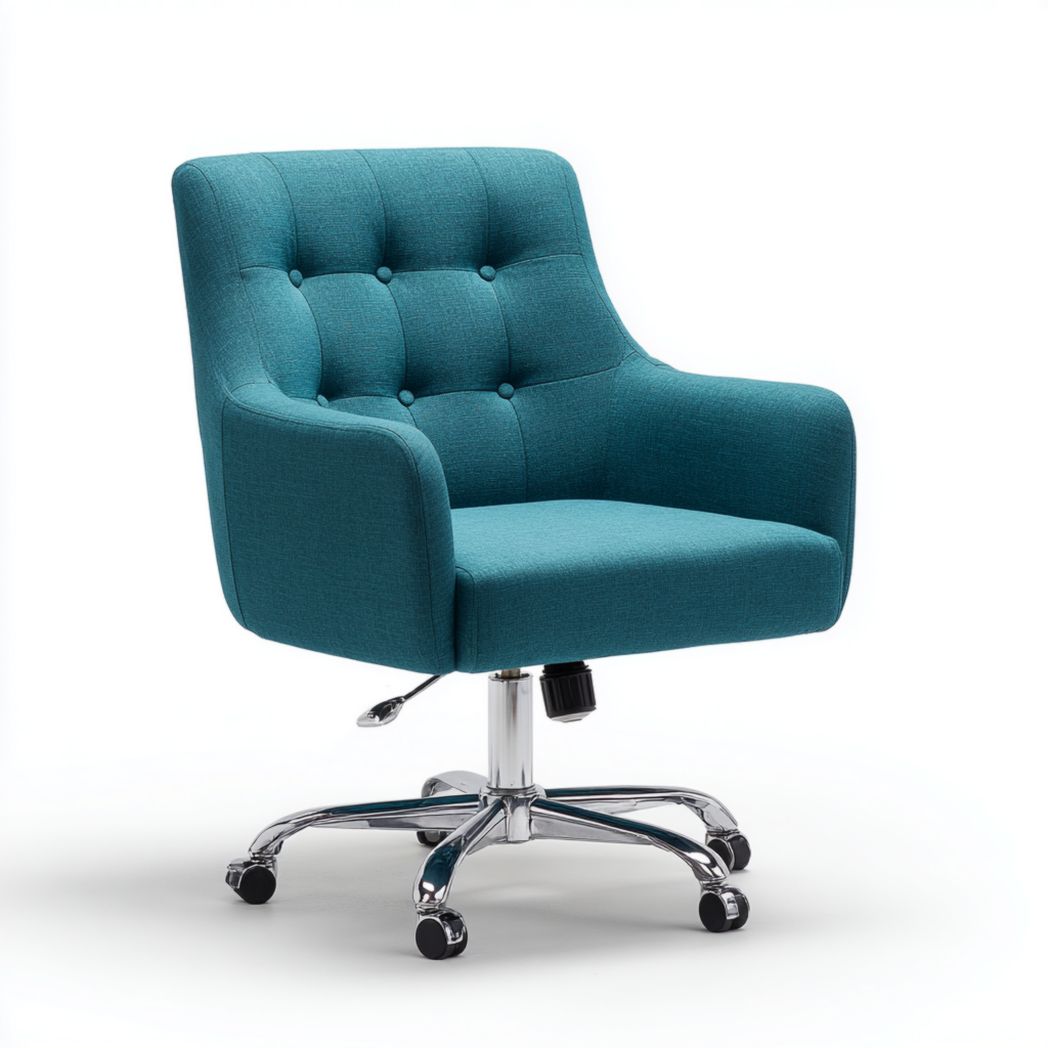 Chaise de bureau pivotante en tissu bleu avec base métallique chromée-Furniture Peace