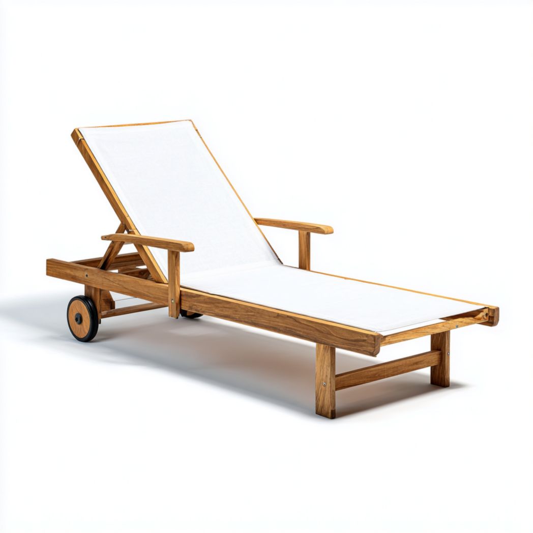 Chaise longue de jardin en teck avec dossier réglable et roues-Furniture Peace