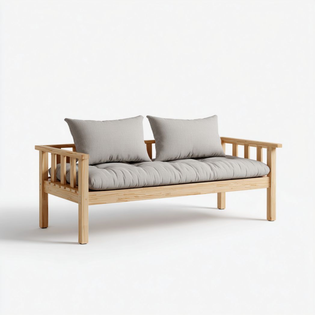 Canapé de jardin en pin massif avec coussins gris-Furniture Peace