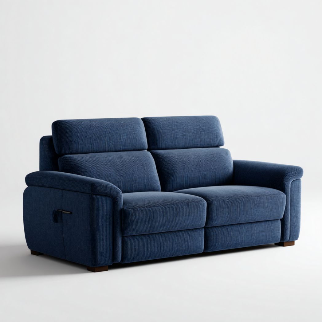 Canapé 2 places inclinable en tissu bleu avec appuie-tête réglable-Furniture Peace