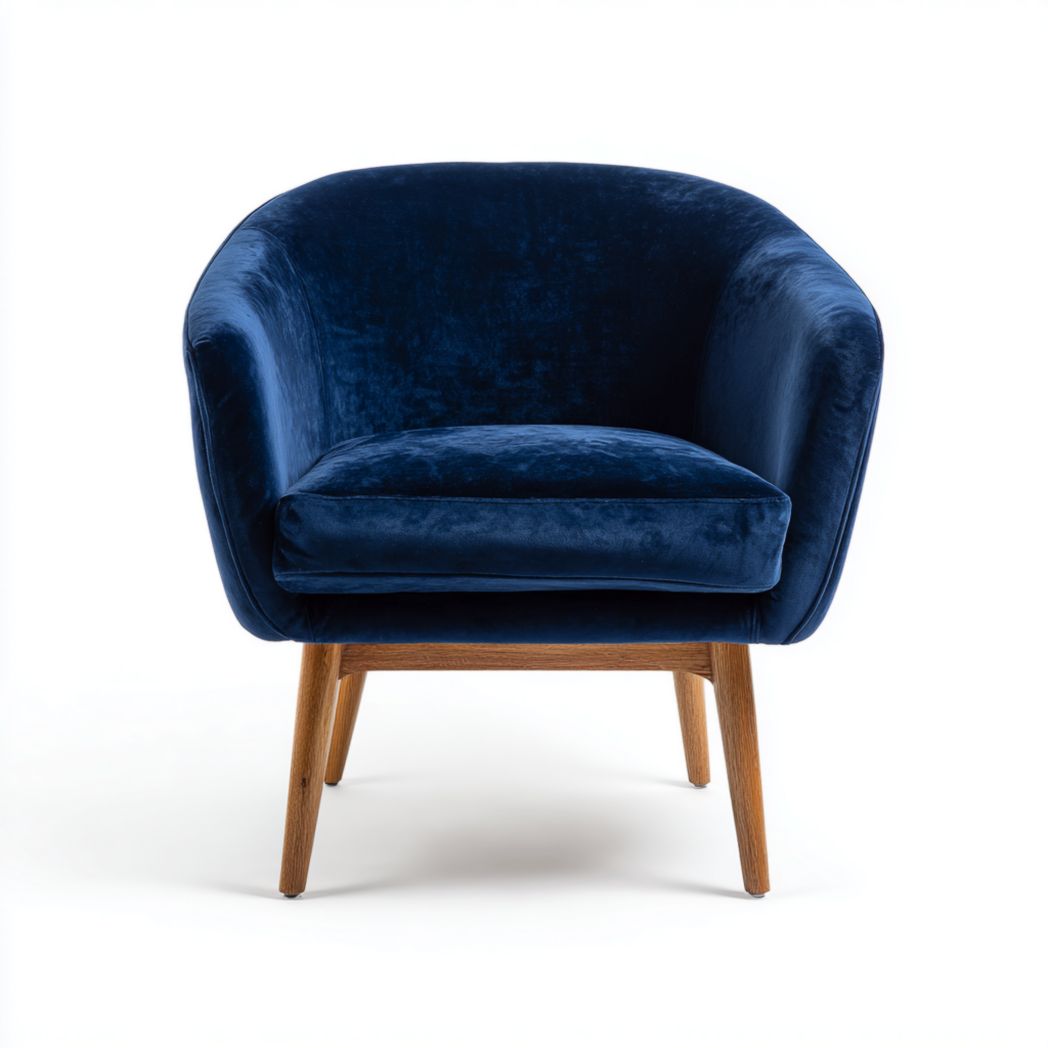 Fauteuil en velours bleu foncé avec pieds en bois-Furniture Peace
