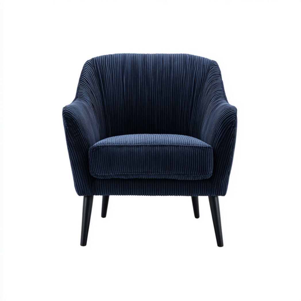Fauteuil en velours côtelé bleu marine avec pieds en bois noirs-Furniture Peace