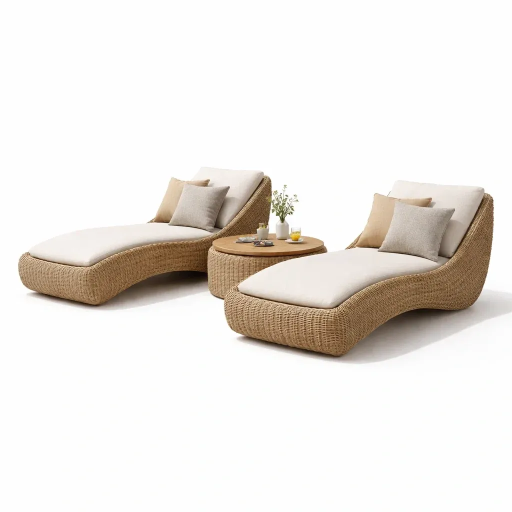 Set de chaises longues design en rotin avec table basse-CozyAxis