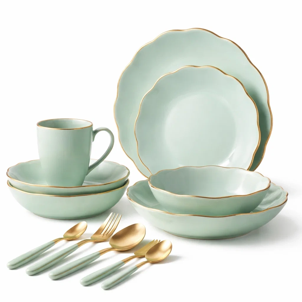 Service de table vert clair avec couverts design-CozyAxis