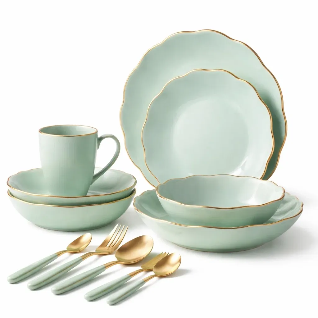 Service de table vert clair avec couverts design-CozyAxis