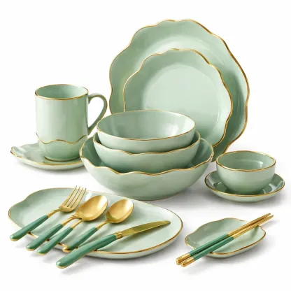Service de vaisselle complet vert clair style elegant-CozyAxis