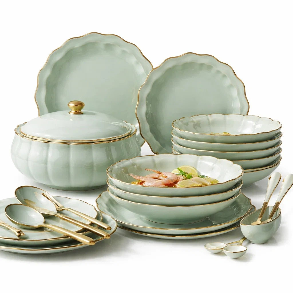 Service de table vert clair avec soupiere et assiettes-CozyAxis