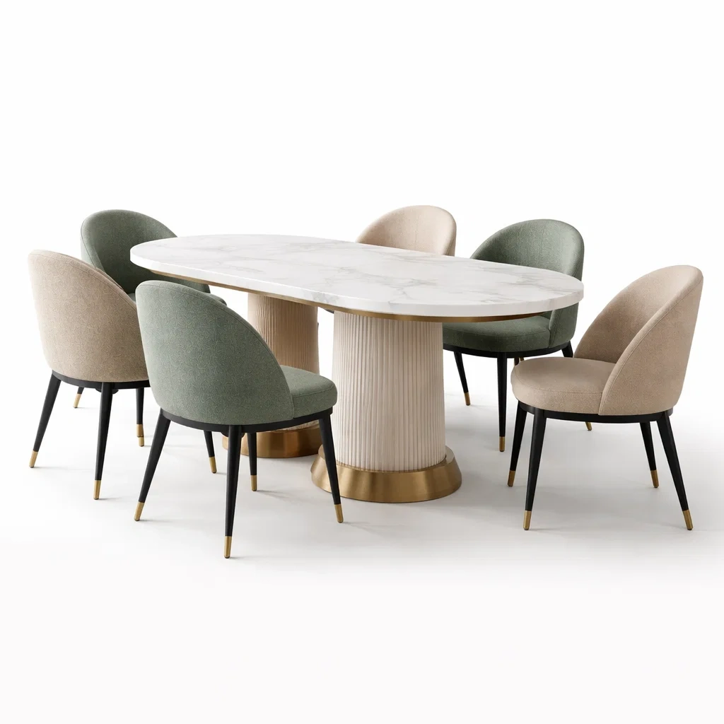 Table a manger ovale en pierre avec 6 chaises modernes-CozyAxis