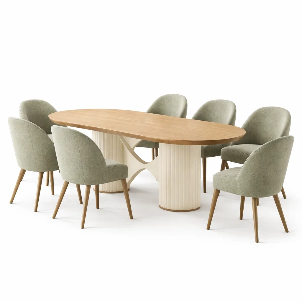 Table a manger ovale en bois clair avec 6 chaises-CozyAxis