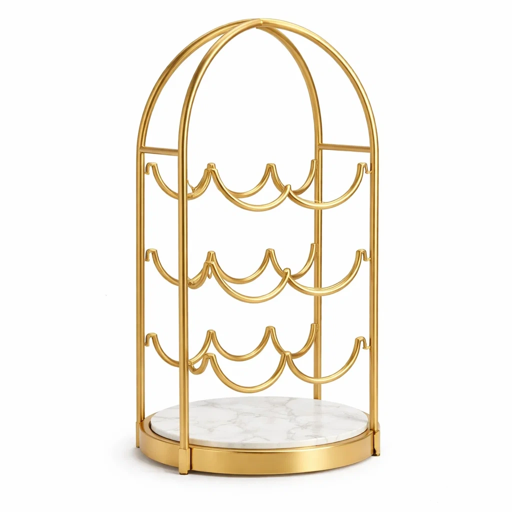 Porte bouteilles en metal avec base effet marbre-CozyAxis