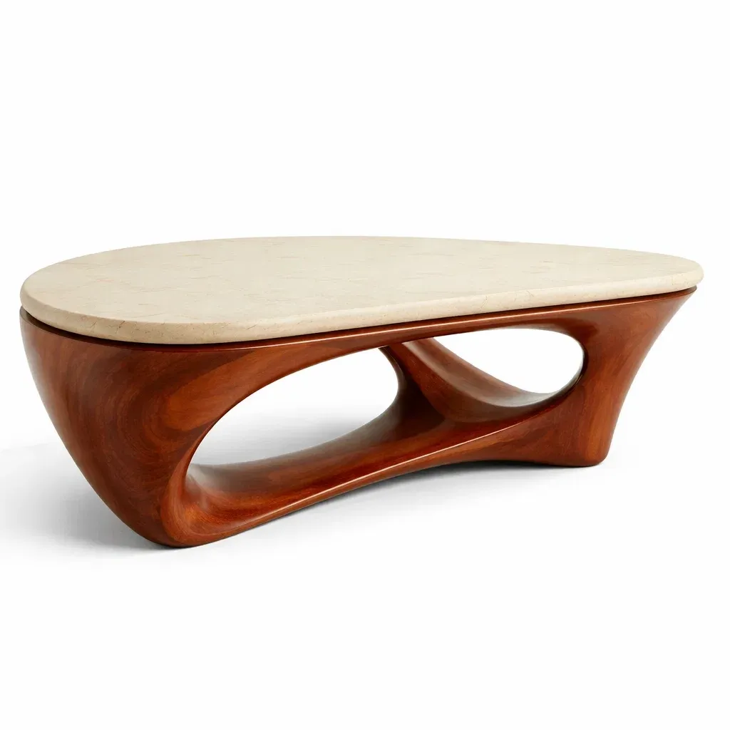 Table basse sculpturale en bois et pierre-CozyAxis