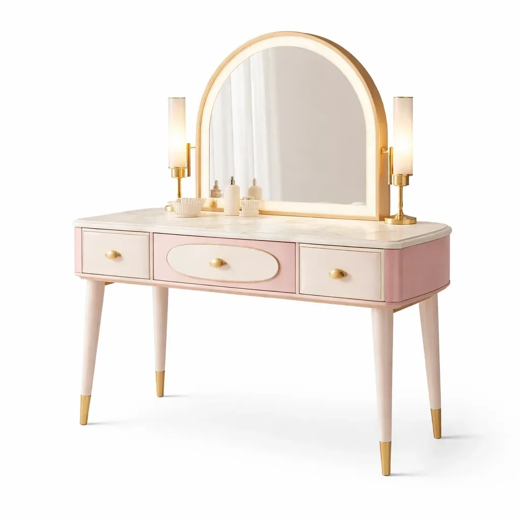 Coiffeuse elegante avec miroir lumineux et tiroirs-CozyAxis