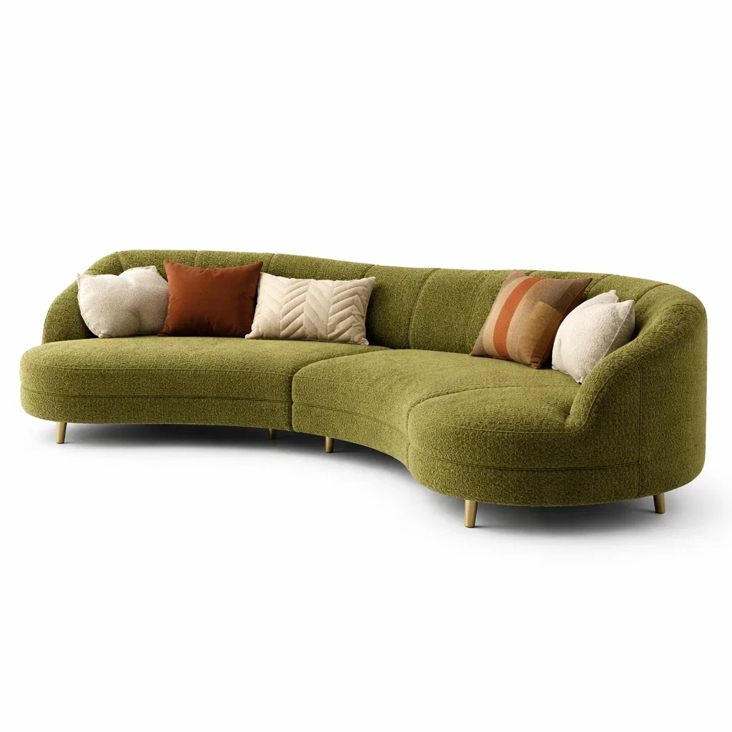 Canape courbe tissu vert olive style moderne-rugrelish