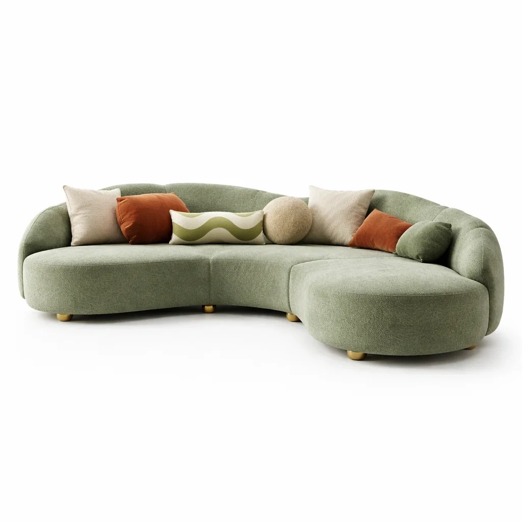 Canape angle courbe vert clair modulable-rugrelish