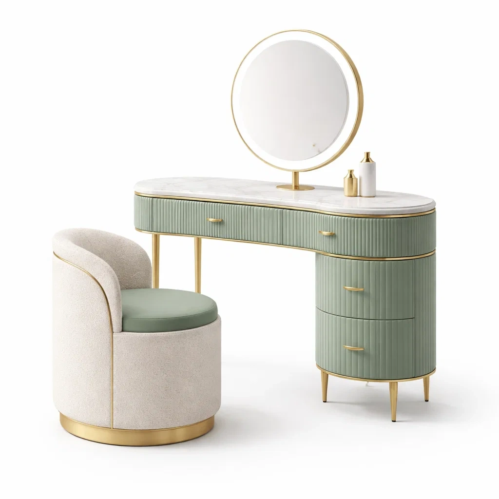 Coiffeuse design vert sauge plateau marbre-rugrelish