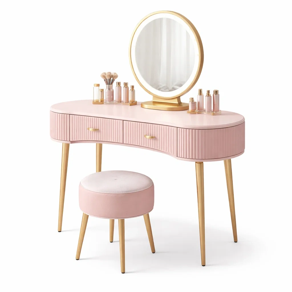 Table maquillage rose clair pieds metal-rugrelish