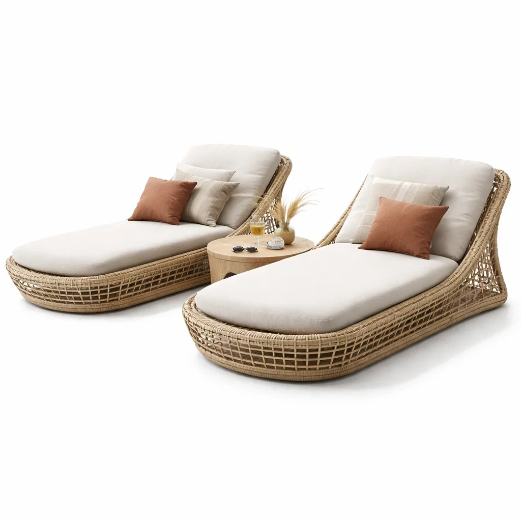 Lot de 2 bains de soleil en rotin synthetique naturel-rugrelish