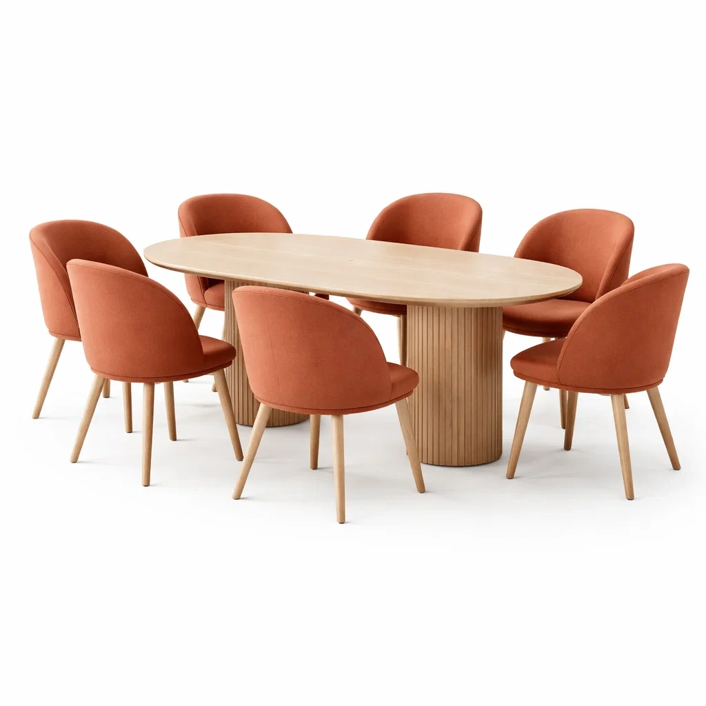 Ensemble table ovale bois clair et 6 chaises orange-rugrelish
