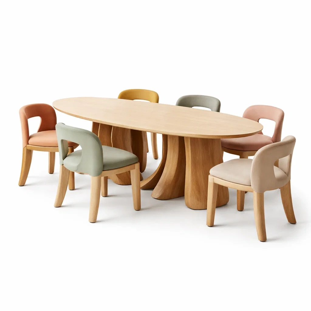 Salle a manger moderne bois avec 6 chaises multicolores-rugrelish