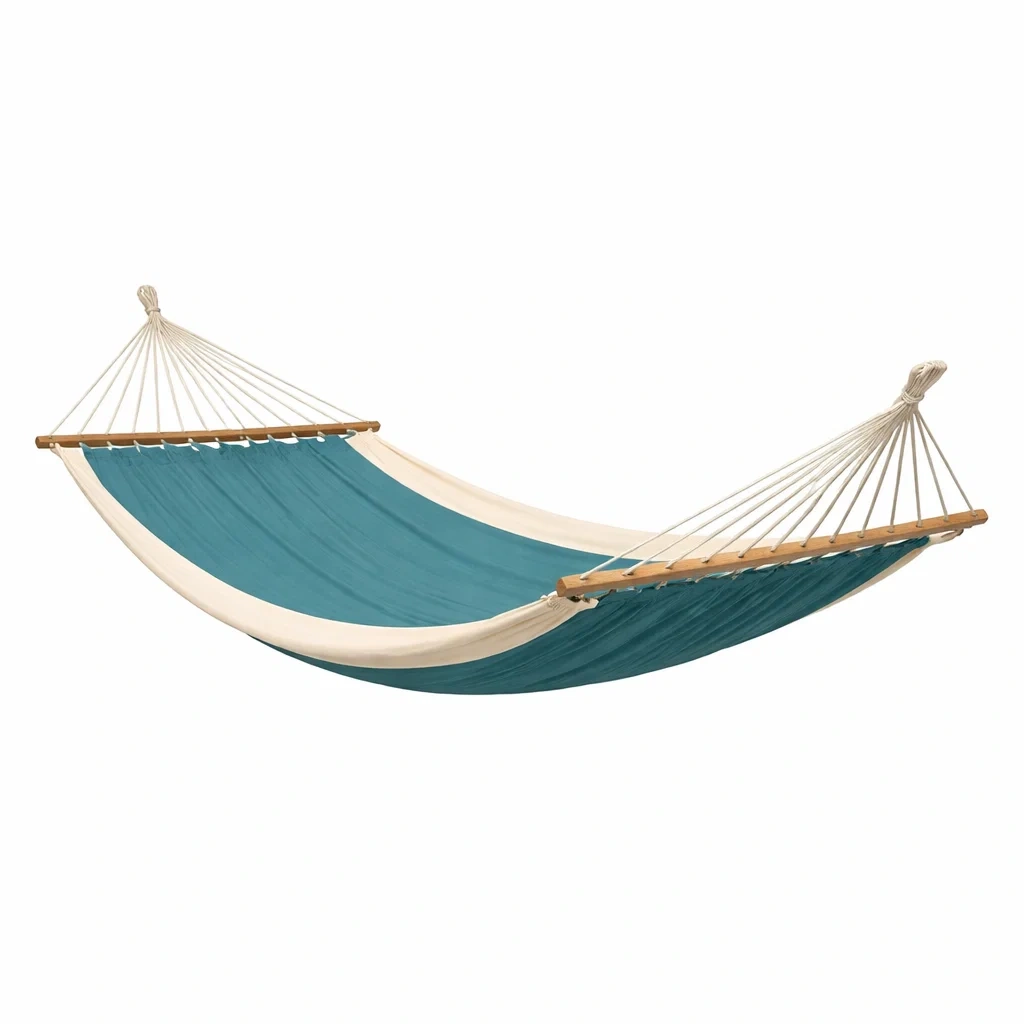Hamac double avec barres bois et toile turquoise-rugrelish