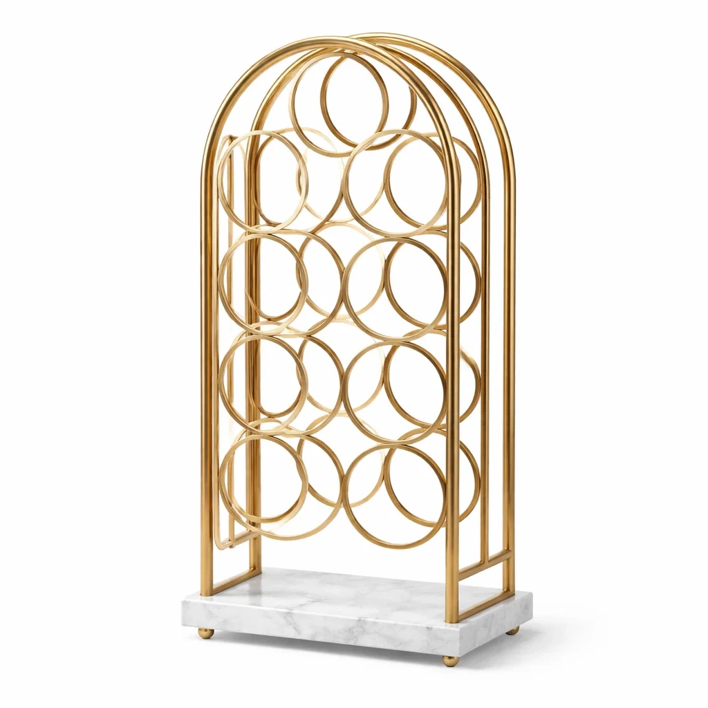 Porte bouteilles vertical metal dore et base marbre-rugrelish