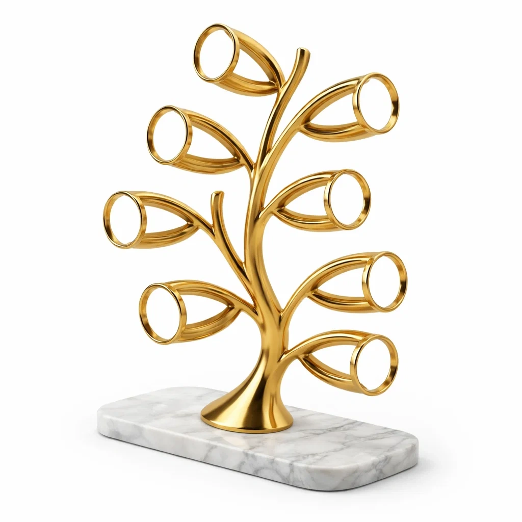 Support bouteilles decoratif forme arbre metal dore-rugrelish