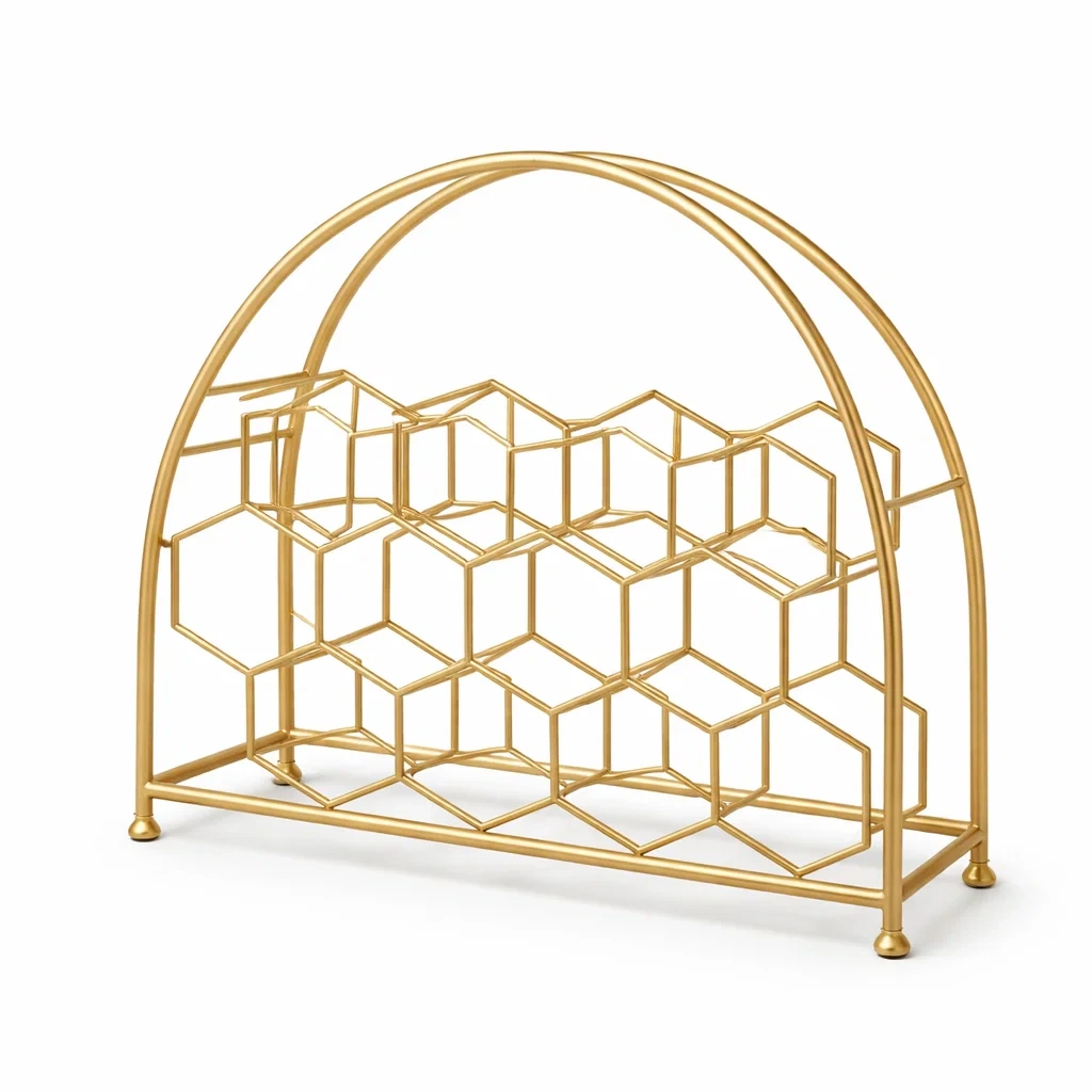 Range bouteilles metal dore motif geometrique moderne-rugrelish