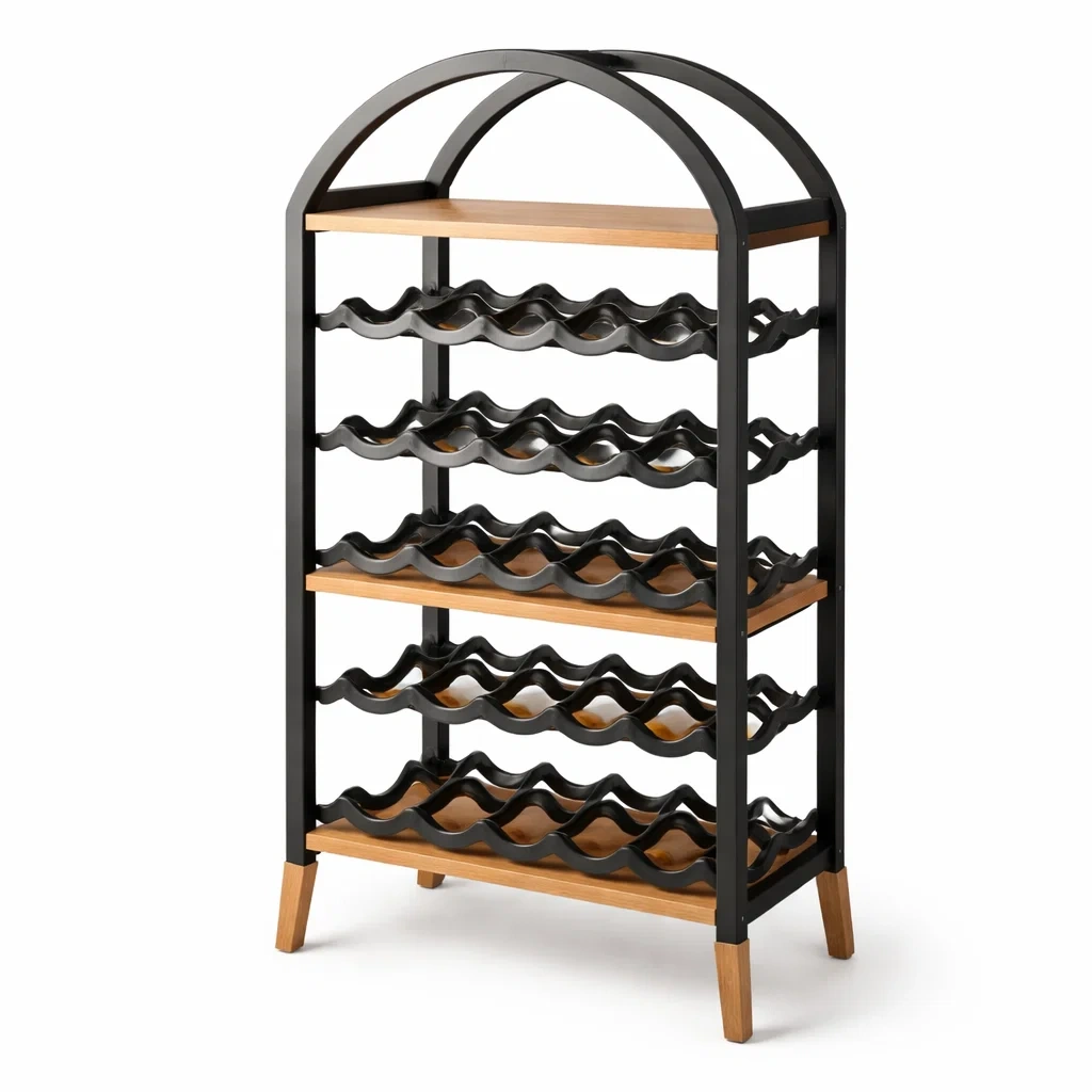 Etagere a vin haute metal noir et bois naturel-rugrelish