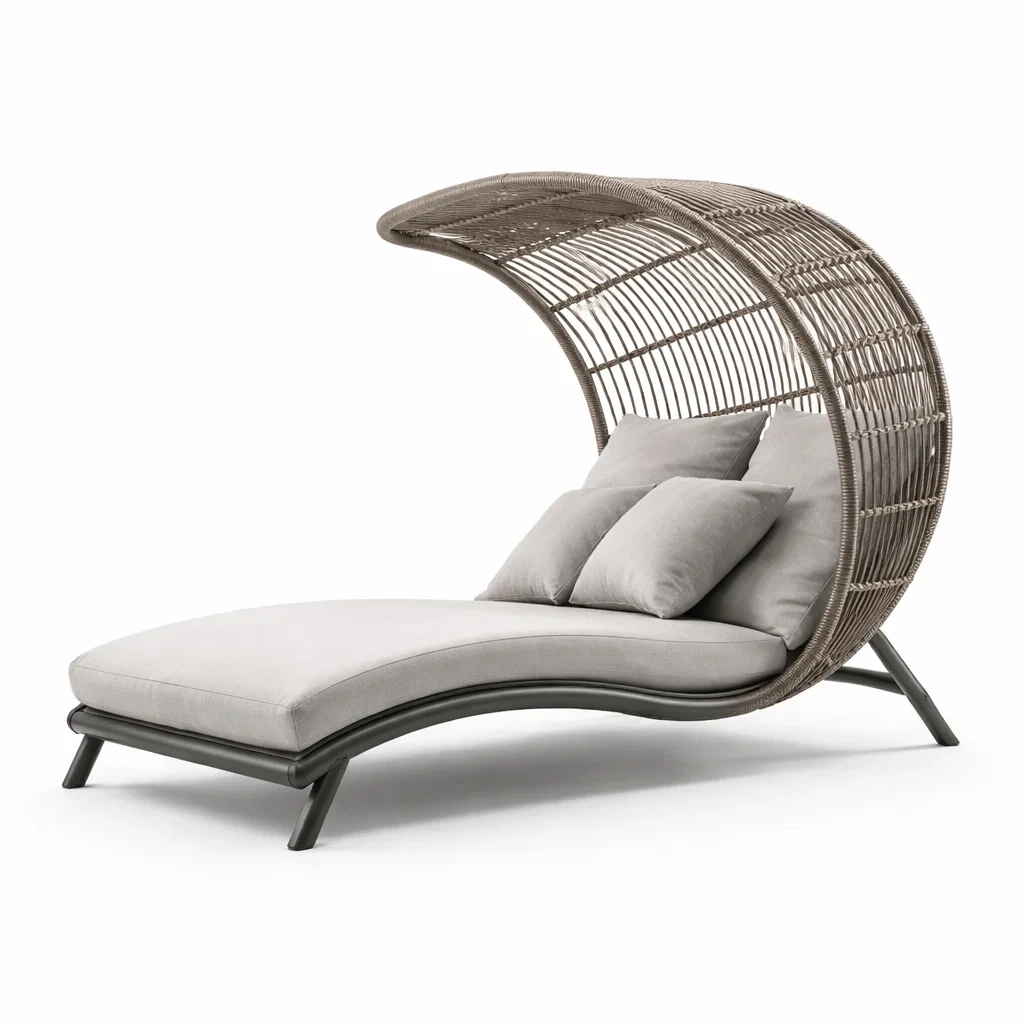 Bain de soleil exterieur avec auvent tresse courbe-WoodWander